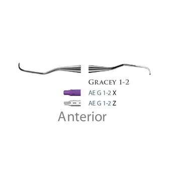 Fogászati műszer Gracey Standard 1-2 Anterior, with stainless steel handle 38  fém nyéllel