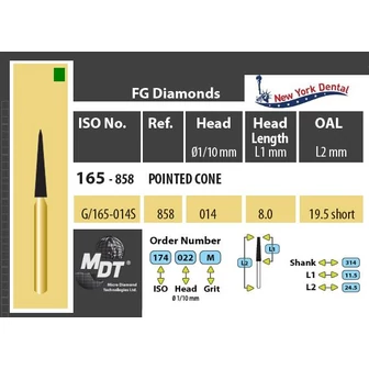 MDT Gold 24K Rövid szárú turbina gyémánt  hegyes  kúp G/165-014SC