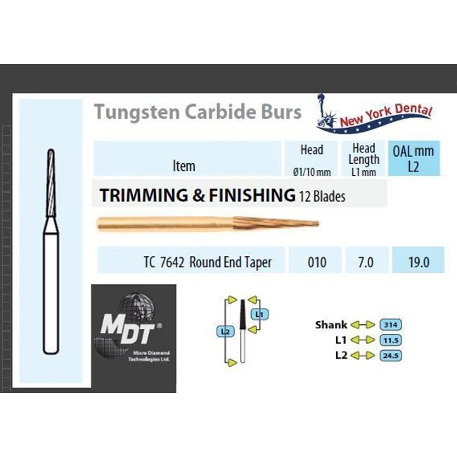 MDT FG Karbidfúró Kúp lekerekített véggel TC 7642 (12pengés)