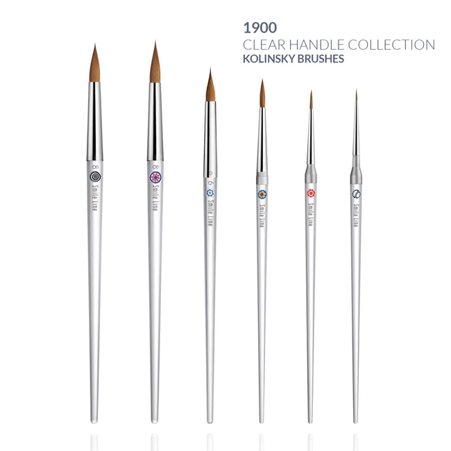 Sml 1900 Clear Handle Kolinsky brushes, assortment