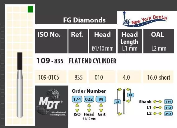 MDT Rövid szárú turbina gyémánt, henger 109-010SC
