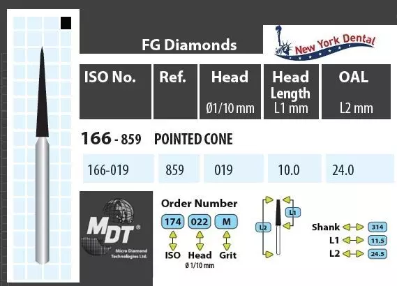 MDT Turbina gyémánt, hegyes kúp 166-019XC