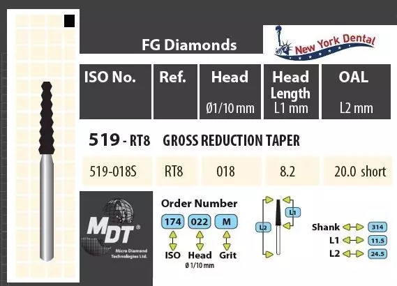 MDT Rövid szárú turbina gyémánt kúp bordázott felülettel 519-018SXC