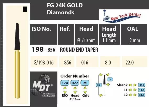 MDT Gold 24K Turbina gyémánt  kereített végű kúp G/198-016XC
