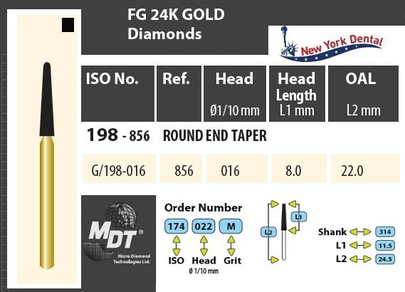 MDT Gold 24K Gyémánt fúró Kúp lekerekített véggel G/198-016XC