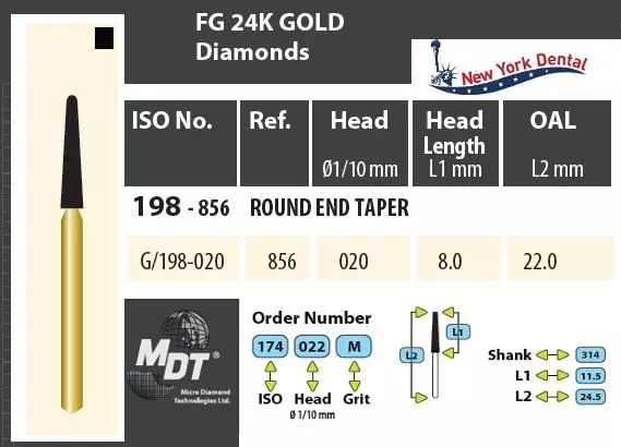 MDT Gold 24K Turbina gyémánt  kerekített végű kúp G/198-020XC