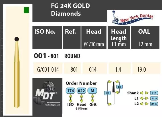 MDT Gold 24K Turbina gyémánt gömb G/001-014C