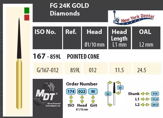 MDT Gold 24K Turbina gyémánt  hegyes  kúp G/167-012C