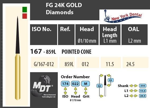 MDT Gold 24K Gyémánt fúró Hegyes Kúp G/167-012C