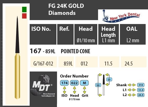 MDT Gold 24K Gyémánt fúró Hegyes Kúp G/167-012F