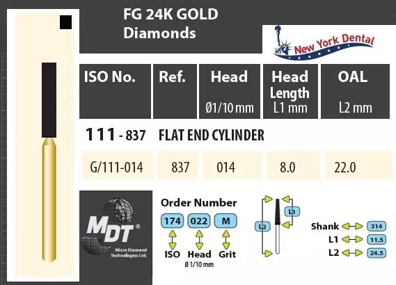 MDT Gold 24K Turbina gyémánt  henger G/111-014XC