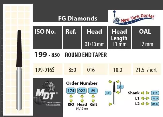 MDT Rövid szárú turbina gyémánt, kúp lekerekített véggel 199-016SF