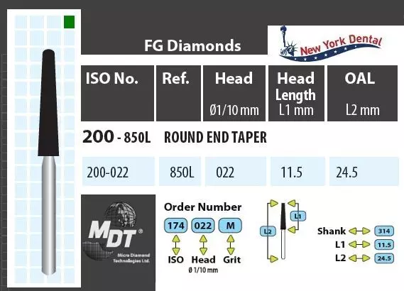 MDT Hosszú szárú turbina gyémánt kúp lekerekített véggel 200-022C