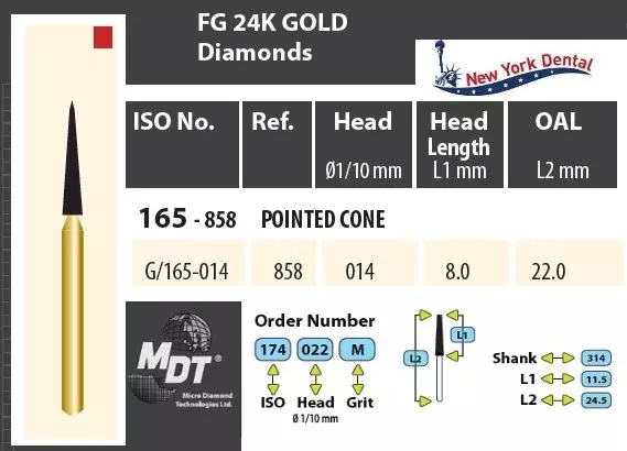 MDT Gold 24K Turbina gyémánt  hegyes  kúp G/165-014F