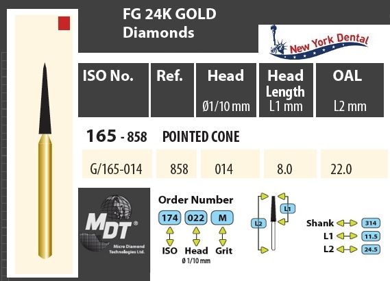 MDT Gold 24K Gyémánt fúró Hegyes Kúp G/165-014F