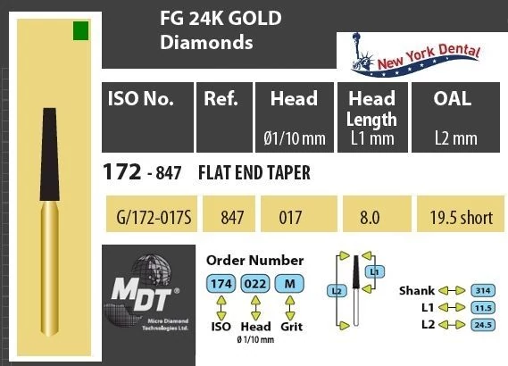 MDT Gold 24K Rövid szárú turbina gyémánt  csapott végű kúp G/172-017SC