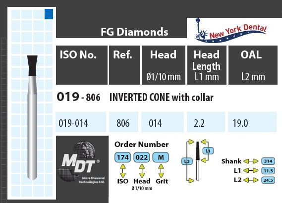 MDT Gyémánt Fúró Fordított kúp gallérral 019-014M