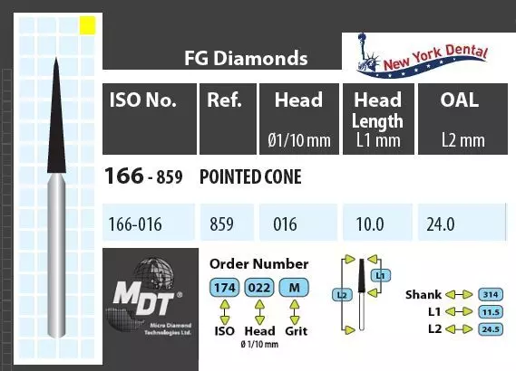 MDT Turbina gyémánt, hegyes kúp 166-016XF
