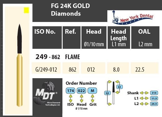MDT Gold 24K Gyémánt fúró Láng G/249-012XF
