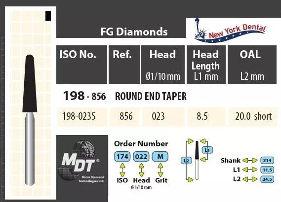 MDT Rövid szárú turbina gyémánt kúp lekerekített véggel 198-023XC