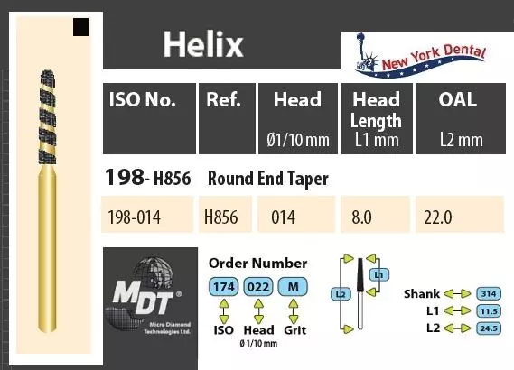 MDT Gold Helix Turbina spirál gyémánt aranyozott szárral, kúp lekerekített véggel H198-014XC