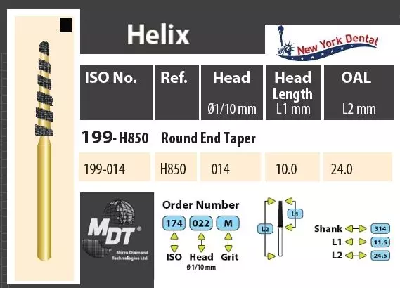 MDT Gold Helix Turbina spirál gyémánt aranyozott szárral, kúp lekerekített véggel H199-014XC