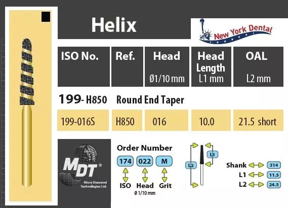 MDT Gold Helix Turbina spirál gyémánt, rövid, aranyozott szárral, kúp lekerekített véggel H199-016SXC