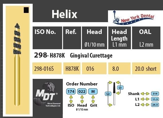 MDT Gold Helix Turbina spirál gyémánt, rövid, aranyozott szárral, gingiva küret H298-016SXC