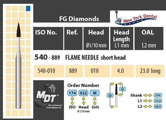 MDT Gyémánt Fúró Tű hegyes láng rövid fejjel 540-010M