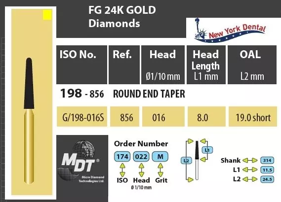 MDT Gold 24K Rövid szárú turbina gyémánt  kereített végű kúp G/198-016SXf