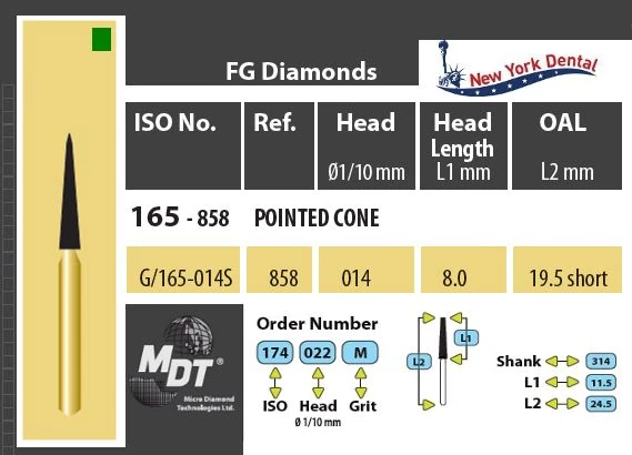 MDT Gold 24K Rövid szárú turbina gyémánt  hegyes  kúp G/165-014SC