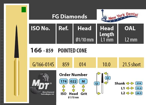 MDT Gold 24K Gyémánt fúró Hegyes Kúp G/166-014SC