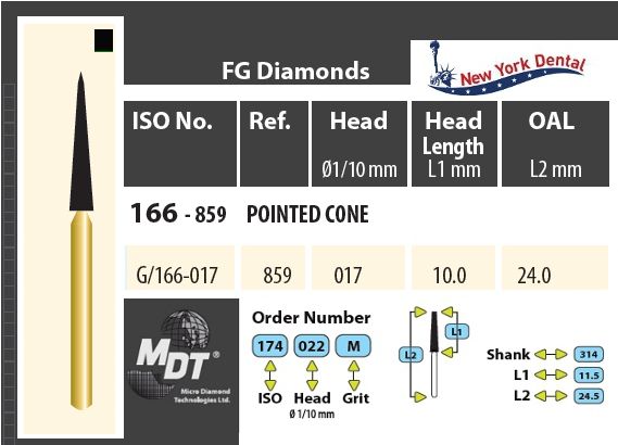MDT Gold 24K Gyémánt fúró Hegyes Kúp G/166-017XC