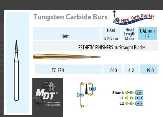 MDT FG Karbidfúró Hegyes Kúp TC EF4 (10 egyenes pengés)