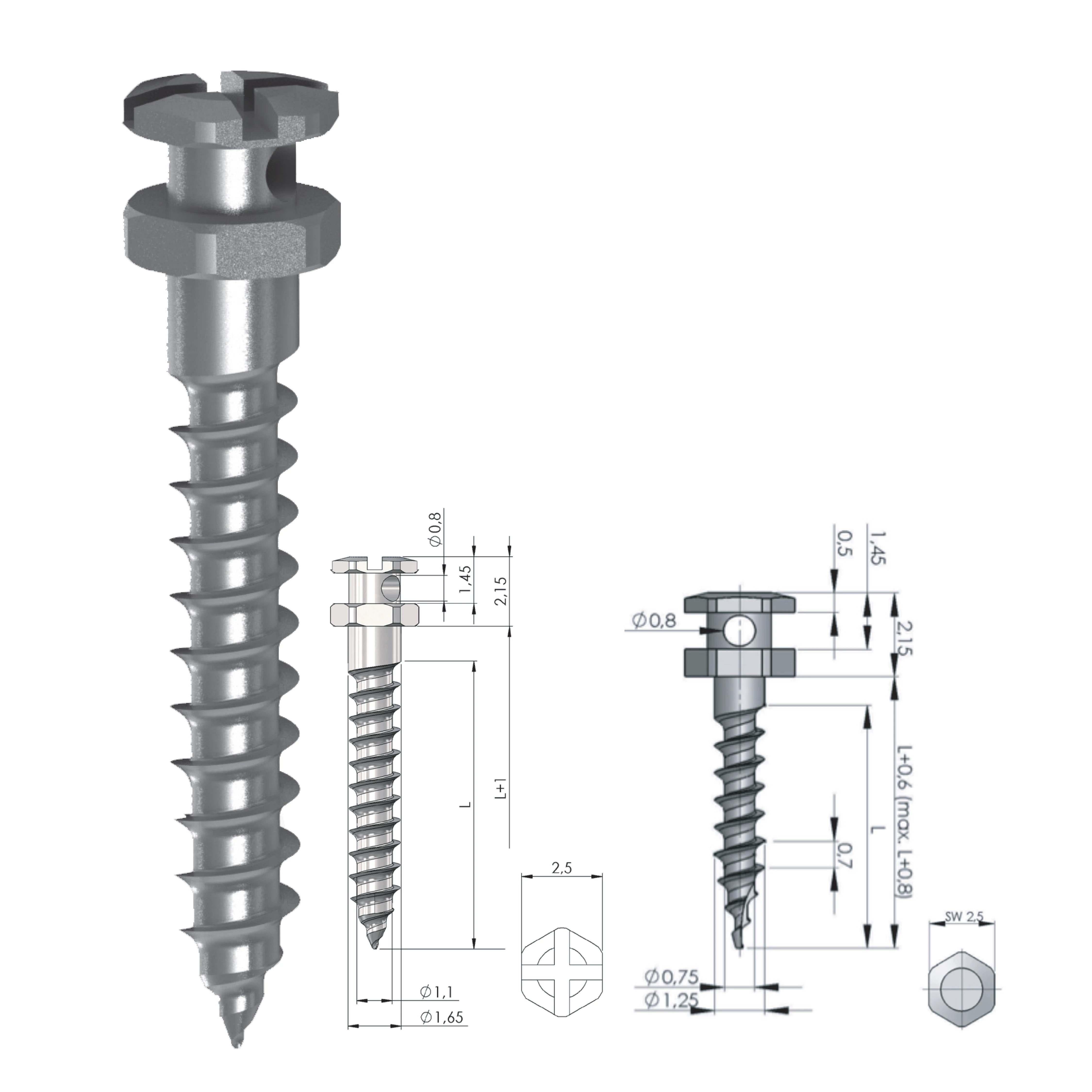 Dewimed O.S.A.S. MINI Screw 2,5x1,3x8 mm
