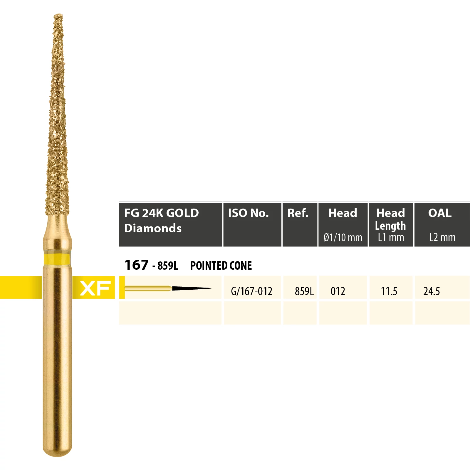 MDT Gold 24K Turbina gyémánt  hegyes  kúp G/167-012XF
