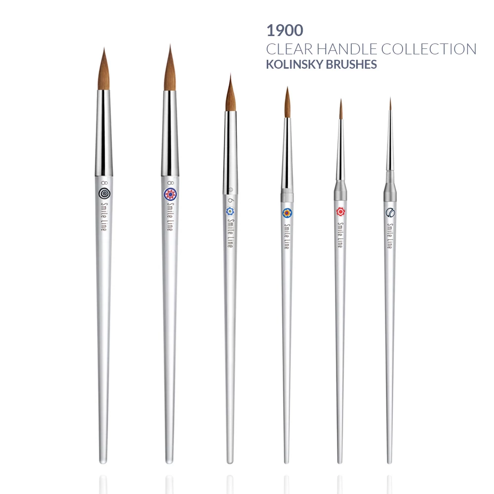 Sml 1900 Clear Handle Kolinsky brushes, assortment